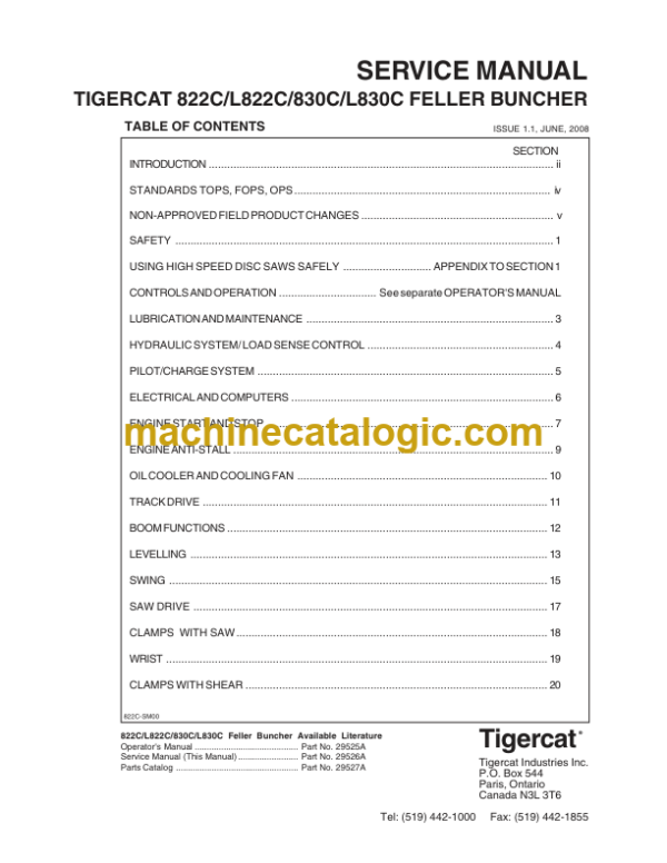 Tigercat 822C, L822C, 830C, L830C Feller Buncher Service Manual (82211001 - 82213000)