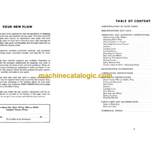 John Deere Integral Tractor Plows M1A and M2A MT1A and MT2A for Models M and MT Tractors Operator’s Manual (OMA111151)