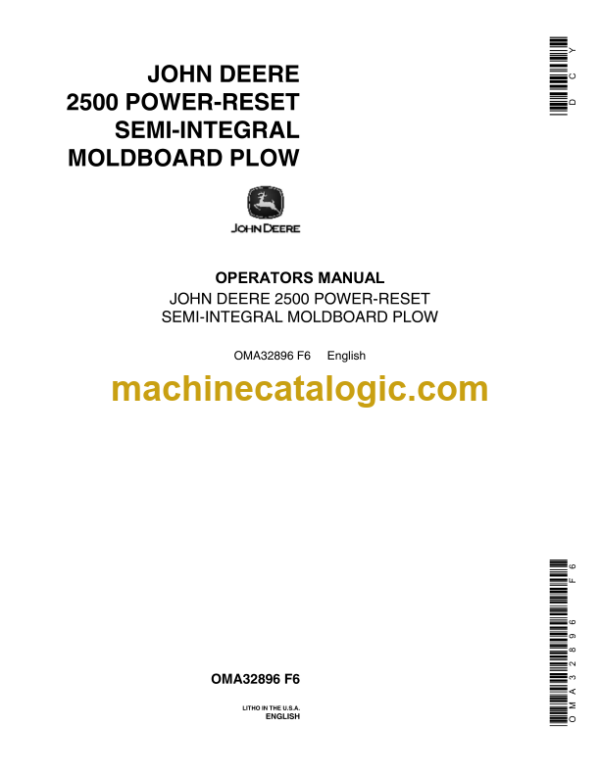 John Deere 2500 Power-Reset Semi-Integram Moldboard Plow Operator's Manual (OMA32896)