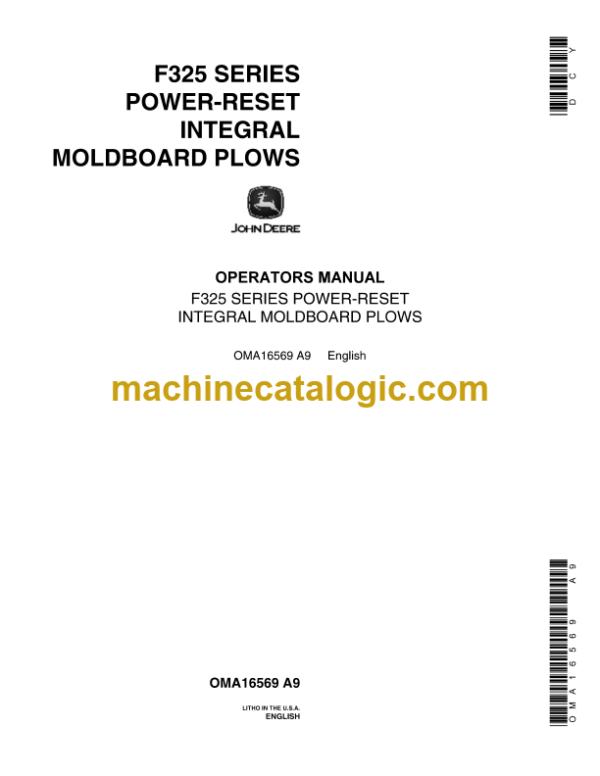 John Deere F325 Series Power-Reset Integral Moldboard Plows Operator's Manual (OMA16569)