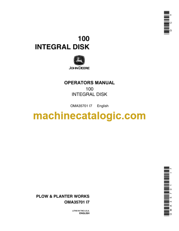 John Deere 100 Integral Disk Operator's Manual (OMA35701)
