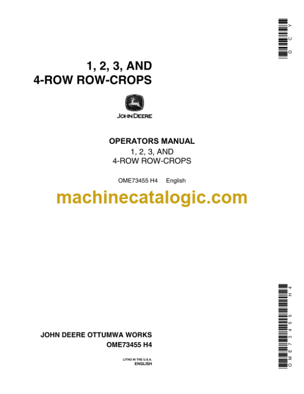 John Deere 1, 2, 3, 4 and 4-Row Row-Crops Operator's Manual (OME73455)