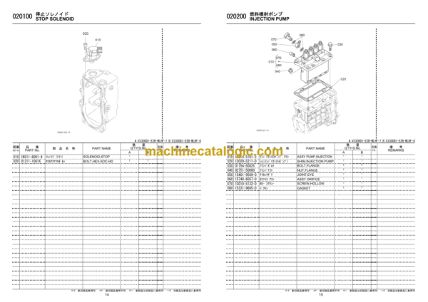 Hitachi V3300DI-E2B-WLHF-7, V3300DI-E2B-WLHF-8 Engine Parts Catalog