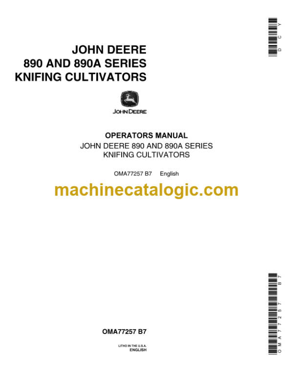 John Deere 890 and 890A Series Knifing Cultivators Operator's Manual (OMA77257)