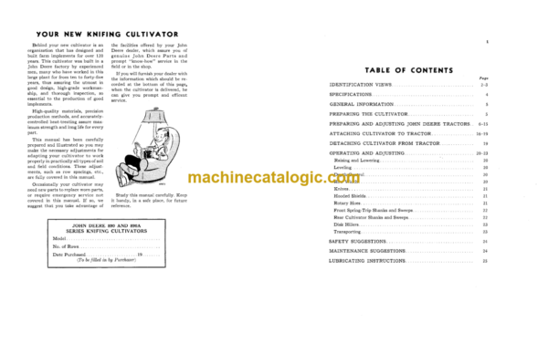 John Deere 890 and 890A Series Knifing Cultivators Operator's Manual (OMA77257)