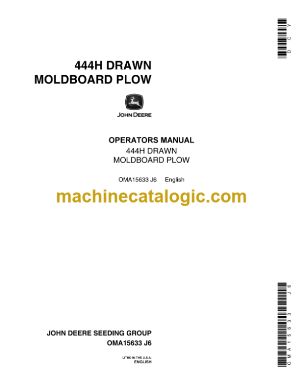 John Deere 444H Drawn Moldboard Plow Operator's Manual (OMA15633)