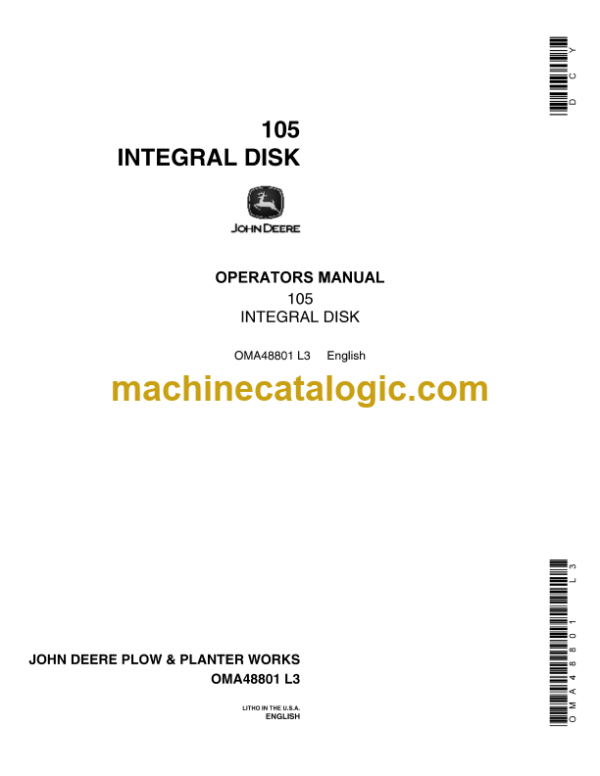 John Deere 105 Integral Disk Operator's Manual (OMA48801)