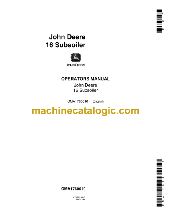 John Deere 16 Subsoiler Operator's Manual (OMA17606)