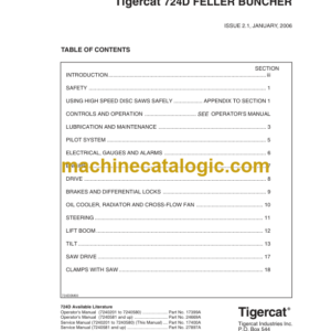 Tigercat 724D Feller Buncher Service Manual (7240201 - 7240999)