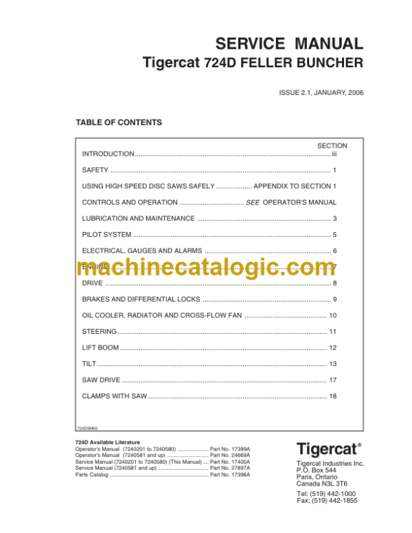 Tigercat 724D Feller Buncher Service Manual (7240201 - 7240999)