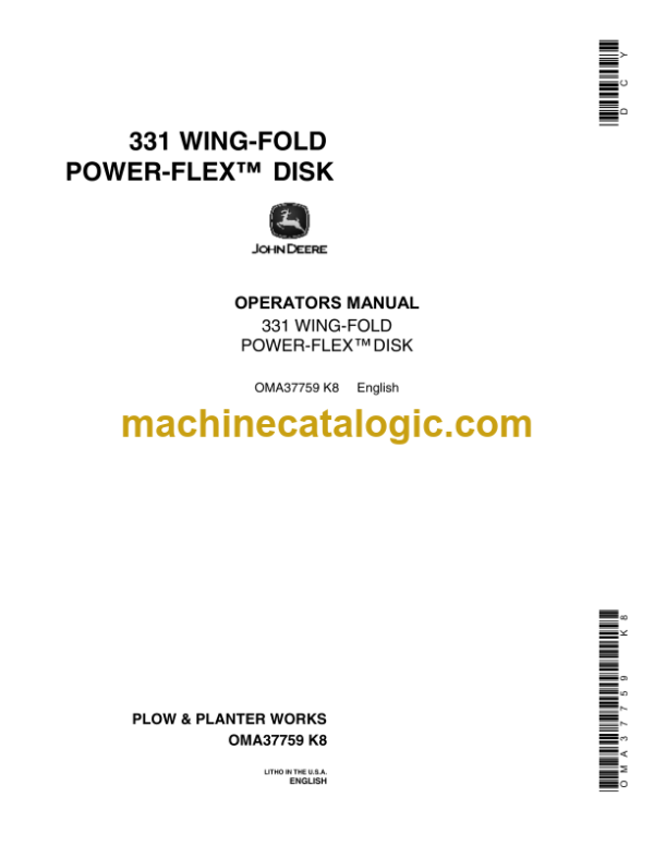 John Deere 331 Wing-Fold Power-Flex Disk Operator's Manual (OMA37759)