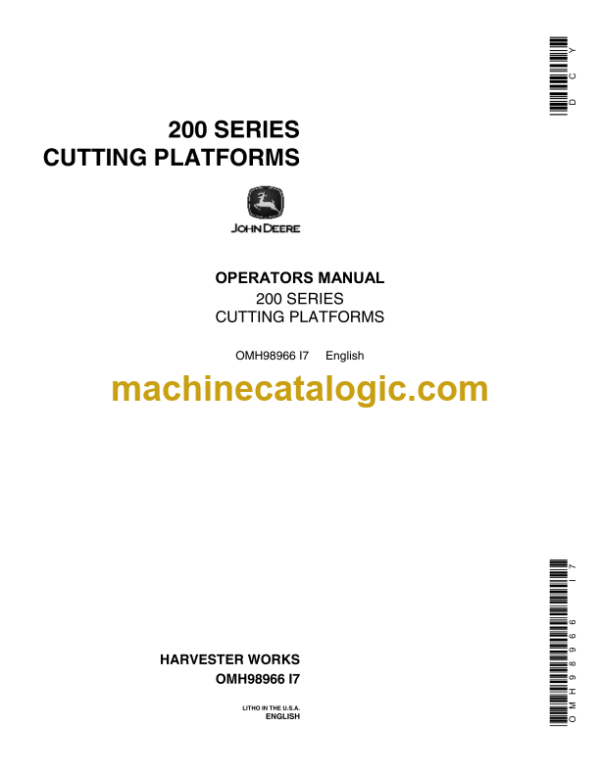 John Deere 200 Series Cutting Platforms Operator's Manual (OMH98966)