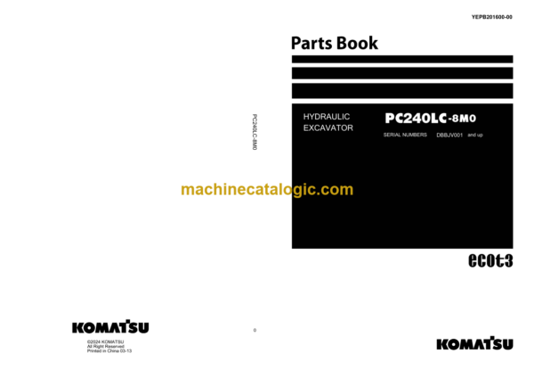 Komatsu PC240LC-8MO Hydraulic Excavator Parts Book (DBBJV001 and up)