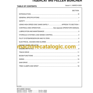 Tigercat 845 Feller Buncher Service Manual (8450101 - 8450475)