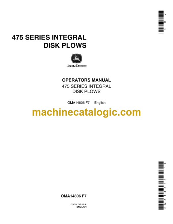 John Deere 475 Series Integral Disk Plows Operator's Manual (OMA14806)