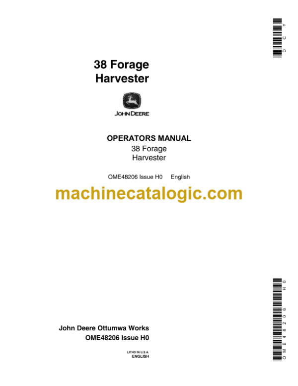 John Deere 38 Forage Harvester Operator's Manual (OME48206)