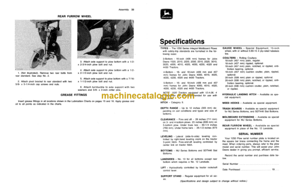John Deere 1250 Integral Moldboard Plow Operator's Manual (OMA29212)
