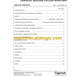 Tigercat 822, L830 Feller Buncher Service Manual (8220101 - 82210999)