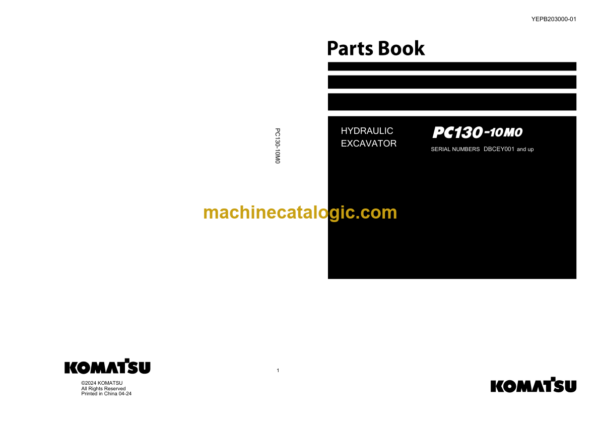 Komatsu PC130-10MO Hydraulic Excavator Parts Book (DBCEY001 and up)