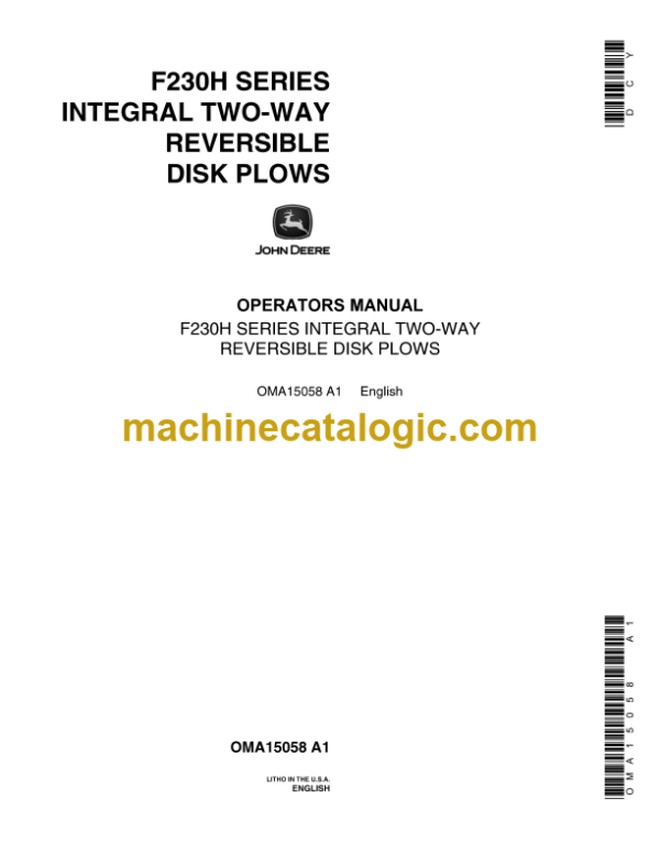 John Deere F230H Series Integral Two-Way Reversible Disk Plows Operator's Manual (OMA15058)