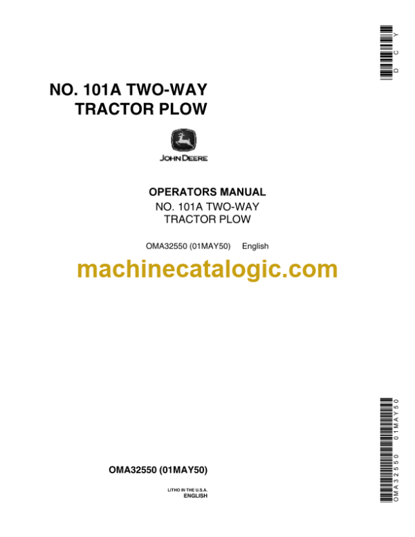 John Deere NO. 101A Two-Way Tractor Plow Operator's Manual (OMA32550)