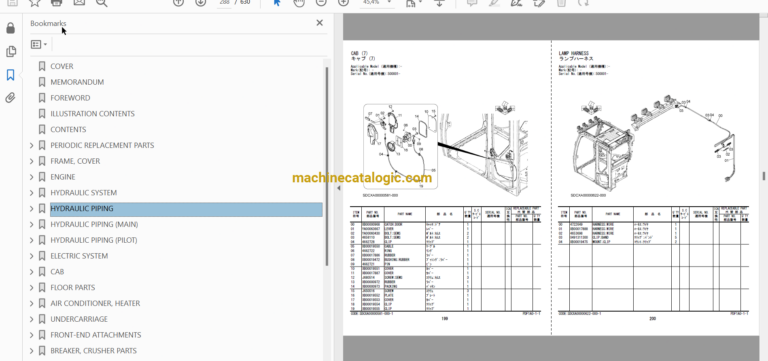 Hitachi ZX225US-7 (JPN Spec.) Hydraulic Excavator Full Parts Catalog Hitachi ZX225US-7 (JPN Spec.) Hydraulic Excavator INDEX: