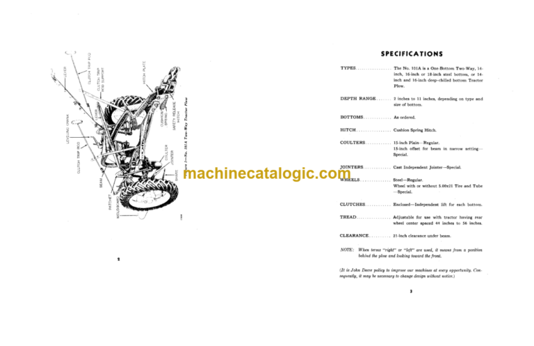John Deere NO. 101A Two-Way Tractor Plow Operator's Manual (OMA32550)