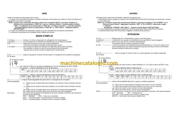 Hitachi V2403-M-DI-E3B-WLTC1 Engine Parts Catalog