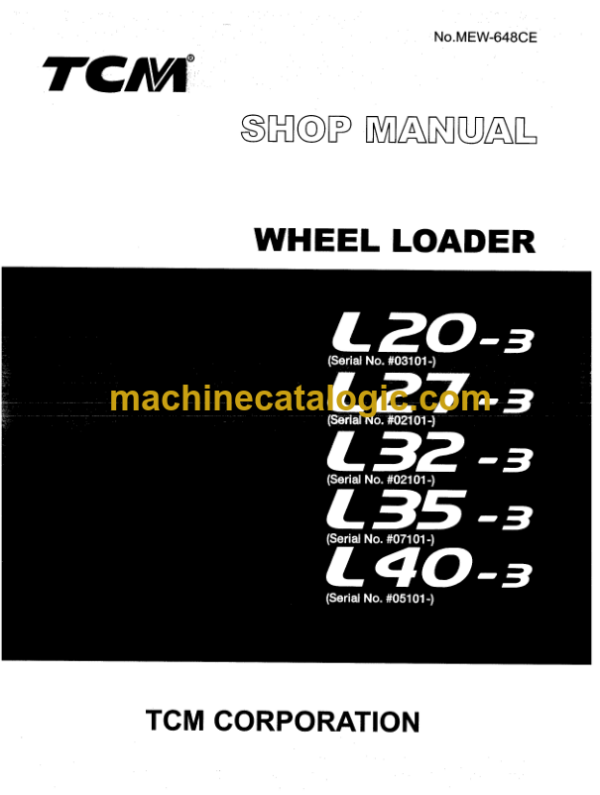 TCM L20-3, L27-3, L32-3, L35-3, L40-3 Wheel Loader Shop Manual