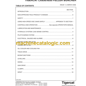 Tigercat LX830, X830 Feller Buncher Service Manual (83060191 - 83060999)