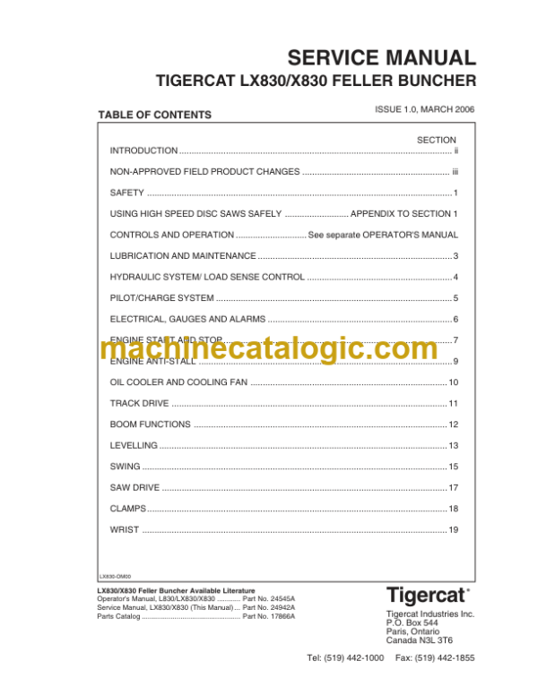 Tigercat LX830, X830 Feller Buncher Service Manual (83060191 - 83060999)