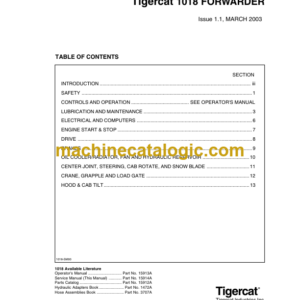 Tigercat 1018 Forwarder Service Manual (10180101 - 10180499)