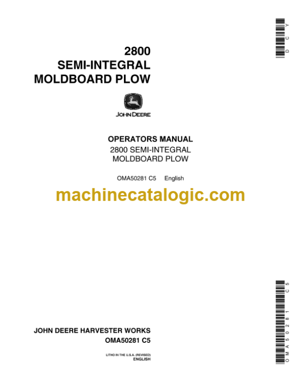 John Deere 2800 Semi-Integral Moldboard Plow Operator's Manual (OMA49766 AND OMA50281)