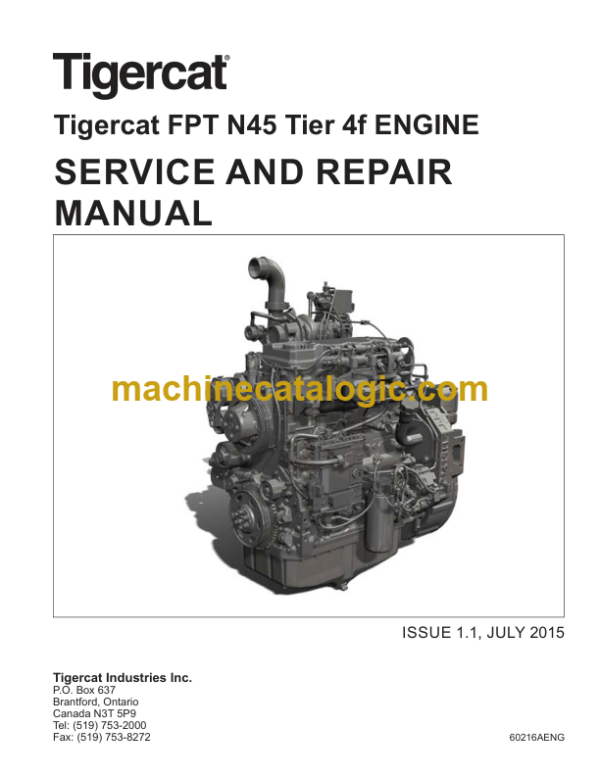 Tigercat FPT N45 Tier 4f Engine Service and Repair Manual (60216A)