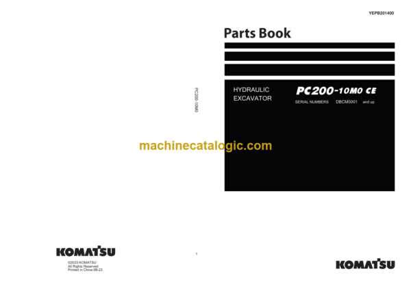 Komatsu PC200-10MO CE Hydraulic Excavator Parts Book (DBCM0001 and up)