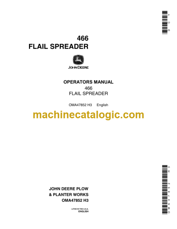 John Deere 466 Flail Spreader Operator's Manual (OMA47852)