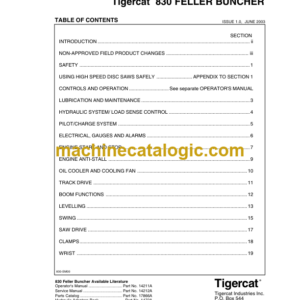 Tigercat 830 Feller Buncher Service Manual (8300113 - 8300499)