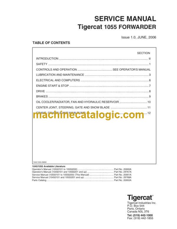 Tigercat 1055 Forwarder Service Manual (10550101 - 10550300)