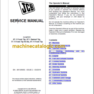 JCB 6T-1 Front Tip, 6T-1 Swivel Tip, 7T-1 Front Tip Hi-Viz, 9T-1 Front Tip Dumper Service Manual