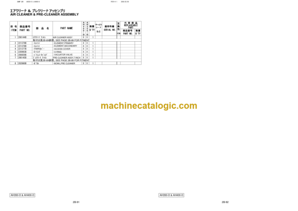 Hitachi AH350-D, AH400-D Articulated Dump Truck Parts Catalog