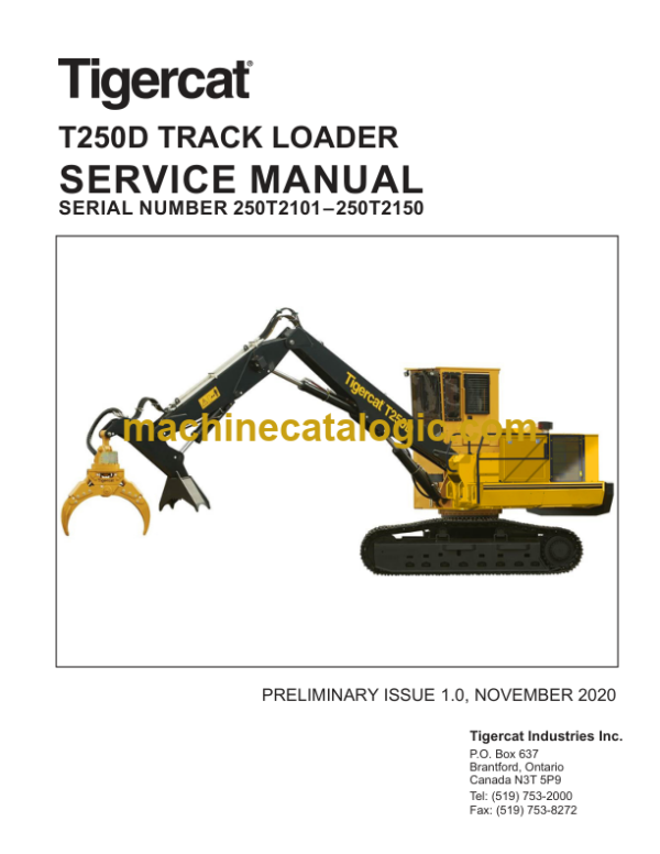 Tigercat T250D Loader Service Manual (250T2101 - 250T3000)