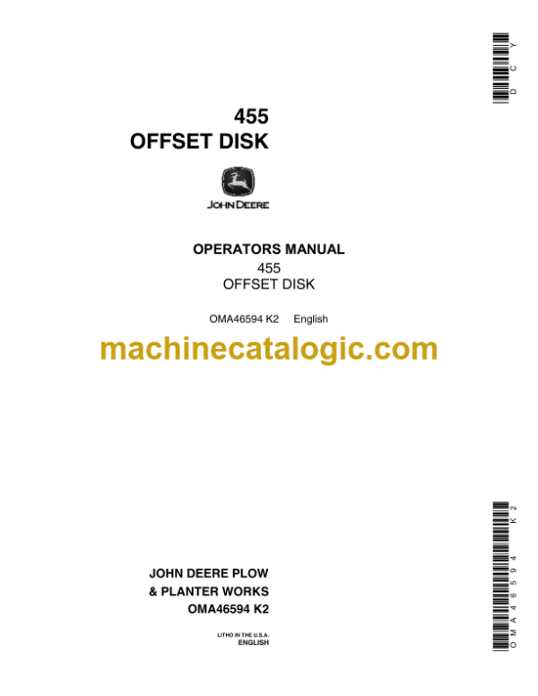 John Deere 455 Offset Disk Operator's Manual (OMA46594)