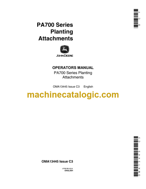 John Deere PA700 Series Planting Attachments Operator's Manual (OMA13445)