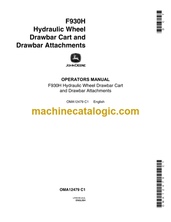John Deere F930H Hydraulic Wheel Drawbar Cart and Drawbar Attachments Operator's Manual (OMA12479)
