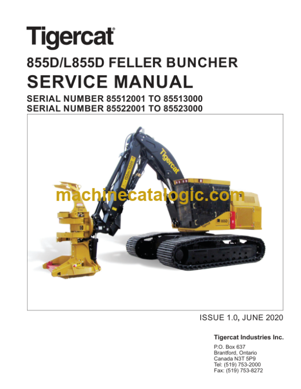 Tigercat 855D, L855D Feller Buncher Service Manual (85512001 - 85513000)