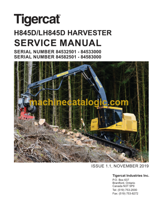 Tigercat H845D, LH845D Harvester Service Manual (84532501 - 8453000)