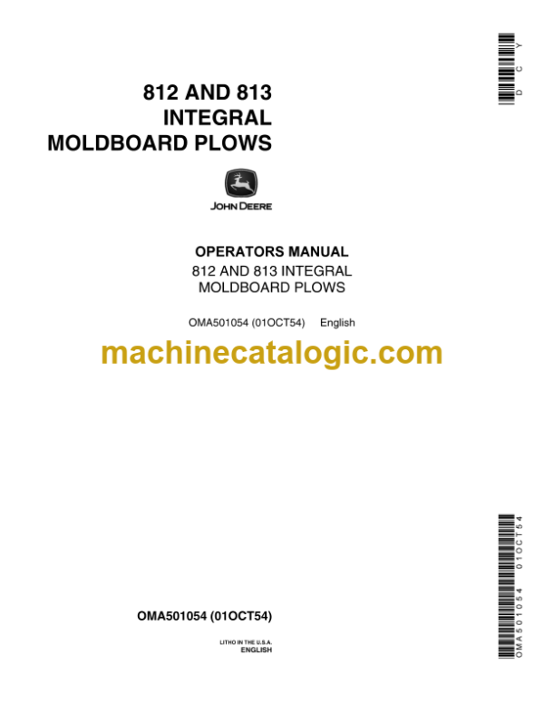 John Deere 812 and 813 Integral Moldboard Plows Operator's Manual (OMA501054)