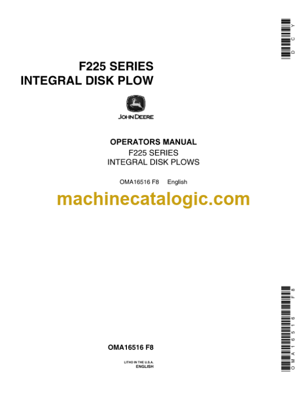 John Deere F225 Series Integral Disk Plow Operator's Manual (OMA16516)