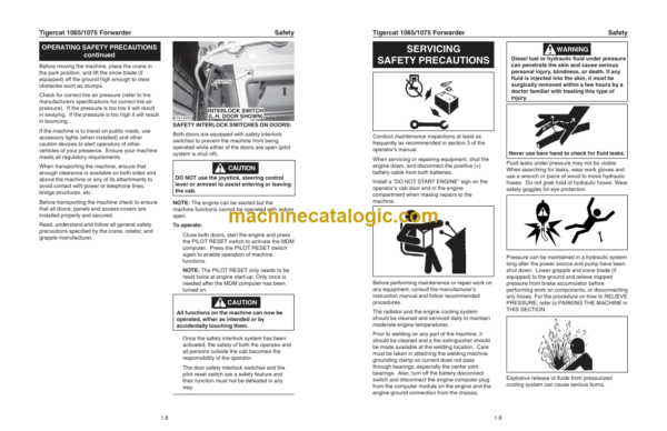 Tigercat 1065, 1075 Forwarder Service Manual (10650101 - 10650300)