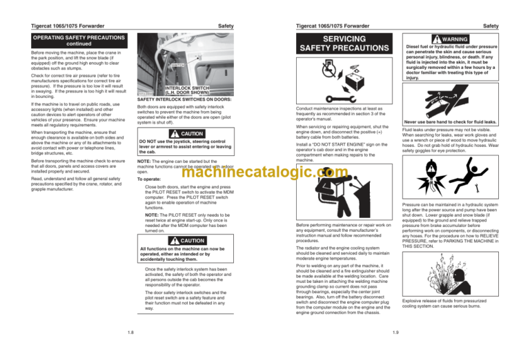 Tigercat 1065, 1075 Forwarder Service Manual (10650101 - 10650300)